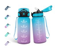 Mulbijeo Borraccia 500ML, Libre de BPA & A Prova di Perdita, Borraccia con Cannuccia, Reutilizables, Cantimplora Motivazionale, Cantimplora Palestra per Scuola, Blu-Viola