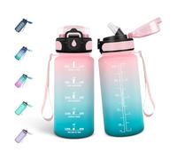 Mulbijeo Borraccia 500ML, Libre de BPA & A Prova di Perdita, Borraccia con Cannuccia, Reutilizables, Cantimplora Motivazionale, Cantimplora Palestra per Scuola, Rosa-Ciano