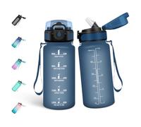 Mulbijeo Borraccia 500ML, Libre de BPA & A Prova di Perdita, Borraccia con Cannuccia, Reutilizables, Cantimplora Motivazionale, Cantimplora Palestra per Scuola, Blu scuro