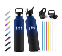 Mulbijeo Borraccia Termica 750 ML con Cannuccia, Borracce Acciaio Inox, Doppia Parete Bottiglia Termica, Senza Perdite, per Scuola, Sport, Palestra, Viaggio, Blu Scuro & Nero