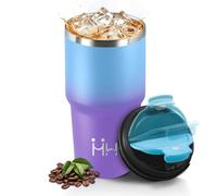 Mulbijeo Termos Caffè 600 ML, Tazza termica Riutilizzabili Prova di Perdite, Bicchiere Termico, Acciaio Inox 304, Travel Mug per Caffè Caldo e Freddo, Azzurro & viola