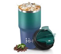 Mulbijeo Termos Caffè 600 ML, Tazza termica Riutilizzabili Prova di Perdite, Bicchiere Termico, Acciaio Inox 304, Travel Mug per Caffè Caldo e Freddo, Verde scuro & blu scuro