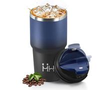 Mulbijeo Termos Caffè 600 ML, Tazza termica Riutilizzabili Prova di Perdite, Bicchiere Termico, Acciaio Inox 304, Travel Mug per Caffè Caldo e Freddo, Blu scuro & nero