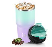 Mulbijeo Termos Caffè 600 ML, Tazza termica Riutilizzabili Prova di Perdite, Bicchiere Termico, Acciaio Inox 304, Travel Mug per Caffè Caldo e Freddo, Verde lago & viola chiaro