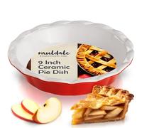 Muldale Pirofila rotonda in ceramica da 23 cm, per il forno, con scanalature, per torta di mele e zucca, bistecca e carne, colore: rosso