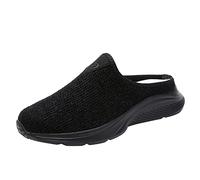 Mule - Scarpe piatte da donna, comode da indossare, in rete traspirante, leggera da passeggio, suola morbida antiscivolo, pantofole a punta chiusa, per esterni estivi, Nero , 37 EU