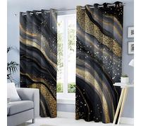 MULERN 140L x 260A cm Tende Oscuranti a Astratto per Camera da Letto, Tende Termiche con Stampa di Glitter Marmo, Opache Interni con Oro nero per Soggiorno, Set da 2 Pannelli