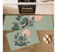 MULERN 2 pezzi Tappeti e Stuoie da Cucina, Minimalismo Piante Lunari, Tappetini da Cucina Antiscivolo Lavabile, per Corridoio, Soggiorno, Camera da Letto, Verde chiaro, 50x80cm+50x150cm