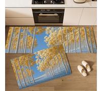 MULERN 2 Pezzi Tappetini da Cucina, Antiscivolo Passatoia Lavabile Realistico Paesaggio, Impermeabile Resistente all'olio Durevole Zerbino per Interni, Autunno Bosco Di Betulle, 40x60cm+40x120cm