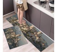 MULERN 2 Pezzi Tappetino da Cucina Antiscivolo con Castello Sull'Isola, Set di Tappetini e Tappeti Dipinto Ad Olio Realistico Lavabili per Corridoio Sala da Pranzo Ingresso, 40x60cm+40x120cm