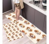 MULERN 2 Pezzi Tappetino da Cucina Antiscivolo con Cavalier King Charles Spaniel Set di Tappetini e Tappeti Carino Lavabili per Corridoio Sala da Pranzo Ingresso, 50x80cm+50x150cm