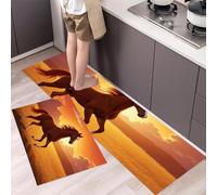 MULERN 2 Pezzi Tappetino da Cucina Antiscivolo con Cavallo Al Galoppo Al Tramonto, Set di Tappetini e Tappeti Arte Fantasy Lavabili per Corridoio Sala da Pranzo Ingresso, 40x60cm+40x120cm