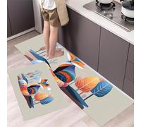 MULERN 2 Pezzi Tappetino da Cucina Antiscivolo con Geometria Volpe, Set di Tappetini e Tappeti Illustrazione Astratta Lavabili per Corridoio Sala da Pranzo Ingresso, 40x60cm+40x120cm