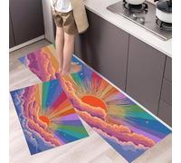 MULERN 2 Pezzi Tappetino da Cucina Antiscivolo con Illustrazione Di Un Sole Arcobaleno Set di Tappetini e Tappeti Sogno Lavabili per Corridoio Sala da Pranzo Ingresso, 40x60cm+40x120cm