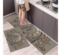 MULERN 2 Pezzi Tappetino da Cucina Antiscivolo con Orologi Architettura, Set di Tappetini e Tappeti Steampunk Lavabili per Corridoio Sala da Pranzo Ingresso, 40x60cm+40x120cm