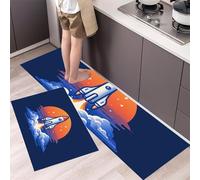 MULERN 2 Pezzi Tappetino da Cucina Antiscivolo con Razzo Al Tramonto, Set di Tappetini e Tappeti Cartone Animato Lavabili per Corridoio Sala da Pranzo Ingresso, 40x60cm+40x120cm