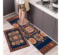 MULERN 2 Pezzi Tappetino da Cucina Antiscivolo con Simmetria Geometria Arte Floreale, Set di Tappetini e Tappeti Etnica Lavabili per Corridoio Sala da Pranzo Ingresso, 40x60cm+40x120cm