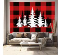 MULERN Arazzo da Parete 3D Natale, Parete per Buffalo Plaid Pino Nero Rosso Arazzo Grande Telo Natalizio per Decorazione da Poster Murali, Decorazioni per Camera da Letto, 230x150cm