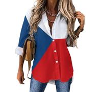 MULERN Camicia a Maniche Lunghe da Donna con Bandiera Czech Republic