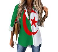 MULERN Camicia da Donna a Bandiera Algeria con Bottoni a Maniche Lunga