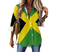MULERN Camicia da Donna a Maniche Lunghe con Stampa Bandiera Jamaica