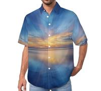 MULERN Camicia da Uomo a Maniche Corte con Bottoni, Stile Paesaggio Onirico con Stampa Tramonto Orizzonte, vestibilità Regolare, Camicie da Spiaggia Estiva Hawaiano, Aloha