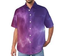 MULERN Camicia da Uomo a Maniche Corte con Bottoni, Stile Spazio Dell'Universo con Stampa Fumo di Stelle, vestibilità Regolare, Camicie da Spiaggia Estiva Hawaiano, Aloha