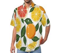 MULERN Camicia da Uomo a Maniche Corte Funky, Arance E Pompelmi Frutta Semplice, Aloha Camicias Estiva per la Spiaggia, vestibilità Normale con Bottoni, per Libero Vacanze