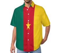 MULERN Camicia da Uomo a Maniche Corte Funky, Camerun, Aloha Camicias Estiva per la Spiaggia, vestibilità Normale con Bottoni, per Libero Vacanze