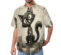 MULERN Camicia da Uomo a Maniche Corte Funky, Gatto Nero Gotico Fiaba Oscura, Aloha Camicias Estiva per la Spiaggia, vestibilità Normale con Bottoni, per Libero Vacanze