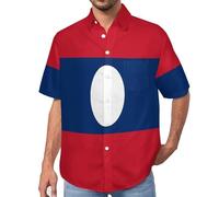 MULERN Camicia da Uomo a Maniche Corte Funky, Laos, Aloha Camicias Estiva per la Spiaggia, vestibilità Normale con Bottoni, per Libero Vacanze