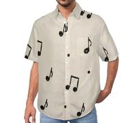MULERN Camicia da Uomo a Maniche Corte Funky, Note Musicali Minimalismo, Aloha Camicias Estiva per la Spiaggia, vestibilità Normale con Bottoni, per Libero Vacanze