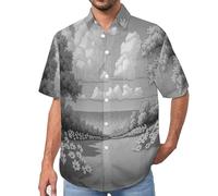MULERN Camicia da Uomo a Maniche Corte Funky, Schizzo di Foresta Mare E Paesaggio, Aloha Camicias Estiva per la Spiaggia, vestibilità Normale con Bottoni, per Libero Vacanze