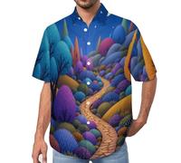 MULERN Camicia da Uomo a Maniche Corte Funky, Sentiero nel Bosco Foresta Incantata, Aloha Camicias Estiva per la Spiaggia, vestibilità Normale con Bottoni, per Libero Vacanze