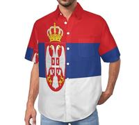 MULERN Camicia da Uomo a Maniche Corte Funky, Serbia, Aloha Camicias Estiva per la Spiaggia, vestibilità Normale con Bottoni, per Libero Vacanze