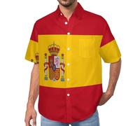 MULERN Camicia da Uomo a Maniche Corte Funky, Spagna, Aloha Camicias Estiva per la Spiaggia, vestibilità Normale con Bottoni, per Libero Vacanze