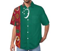 MULERN Camicia da Uomo a Maniche Corte Funky, Turkmenistan, Aloha Camicias Estiva per la Spiaggia, vestibilità Normale con Bottoni, per Libero Vacanze