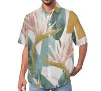 MULERN Camicia da Uomo a Maniche Corte Funky, Uccello del Paradiso Pianta Tropicale, Aloha Camicias Estiva per la Spiaggia, vestibilità Normale con Bottoni, per Libero Vacanze
