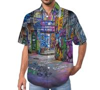 MULERN Camicia da Uomo a Maniche Corte Funky, Vicoli Strade E Graffiti, Aloha Camicias Estiva per la Spiaggia, vestibilità Normale con Bottoni, per Libero Vacanze