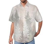 MULERN Camicia da Uomo Button Down con Stampa Foresta Nebbiosa, Paesaggio Nordico Camicia Hawaiana Casual a Maniche Corte Camicie da Spiaggia Camicie da Vacanza