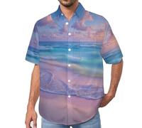 MULERN Camicia da Uomo Button Down con Stampa Onde Banchi di Sabbia, Paesaggio Spiaggia Camicia Hawaiana Casual a Maniche Corte Camicie da Spiaggia Camicie da Vacanza