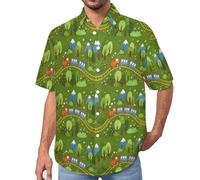 MULERN Camicia Estiva da Uomo, Stile Cartone Animato, con Stampa Treno nella Foresta, Button Down a Maniche Corte, Camicia da Spiaggia Hawaiano, Divertente per Feste S-7XL