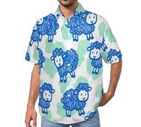 MULERN Camicie a Maniche Corte da Uomo - Camicie da Spiaggia con Stampa Pecorella Carina Disegno A Tratto, Funky Estiva Cool Camicia Hawaiana Monopetto Camicia S-7XL