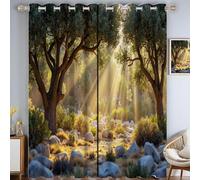 MULERN Luce Solare Paesaggio Tende a Pannello 2 Pannelli con Occhielli, Uliveto, Oscuranti Trattamento della Finestra per Camera da Letto, Tende cameretta bambini 117L x 183A cm, Verde dorato