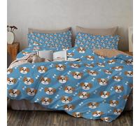 MULERN Set Copripiumino con Stampa Carino con Federe, Facile da Pulire, Traspirante, Reversibile, con Faccia Da Cucciolo Osso，per Letto King，Lavabile, Blu