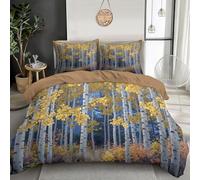 MULERN Set Copripiumino in Microfibra, Paesaggio Pittura 3 Pezzi di Chiusura con Cerniera Ultra Morbida, Autunno Pioppi, King, 1 x Copripiumino 240x220cm e 2 x Federa 50x75cm, Giallo