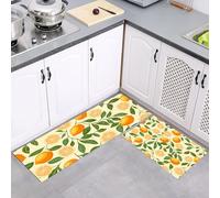 MULERN Set di 2 Tappeti da Cucina Antifatica, Tappetini da Cucina per Arte Vettoriale Casa e l'ufficio, Antiscivolo, Tappetini da Cucinetta Arancia Comodi, Limone Arancione, 40x60cm+40x120cm
