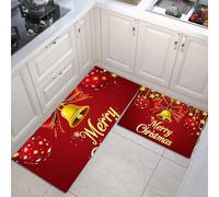 MULERN Set di 2 Tappeti da Cucina Antifatica, Tappetini da Cucina per Buon Natale Casa e l'ufficio, Antiscivolo, Tappetini da Cucinetta Rosso Comodi, Fiocchi Campanelli, 40x60cm+40x120cm