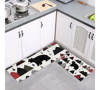 MULERN Set di 2 Tappeti da Cucina Antifatica, Tappetini Orso Plaid Montagna per Della Casa e l'ufficio, Impermeabili Antiscivolo, Nero Rosso Tappetini da Cucina Paese, 40x60cm+40x120cm