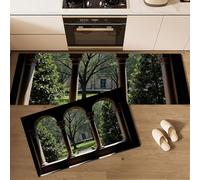 MULERN Set di 2 Tappetini da Cucina Antiscivolo 40x60cm+40x120cm, Cortile Ad Arco Architettura Classica, Lavabili Anti-affaticamento, per Cucina Decorazione Casa, Ufficio Scrivania in Piedi